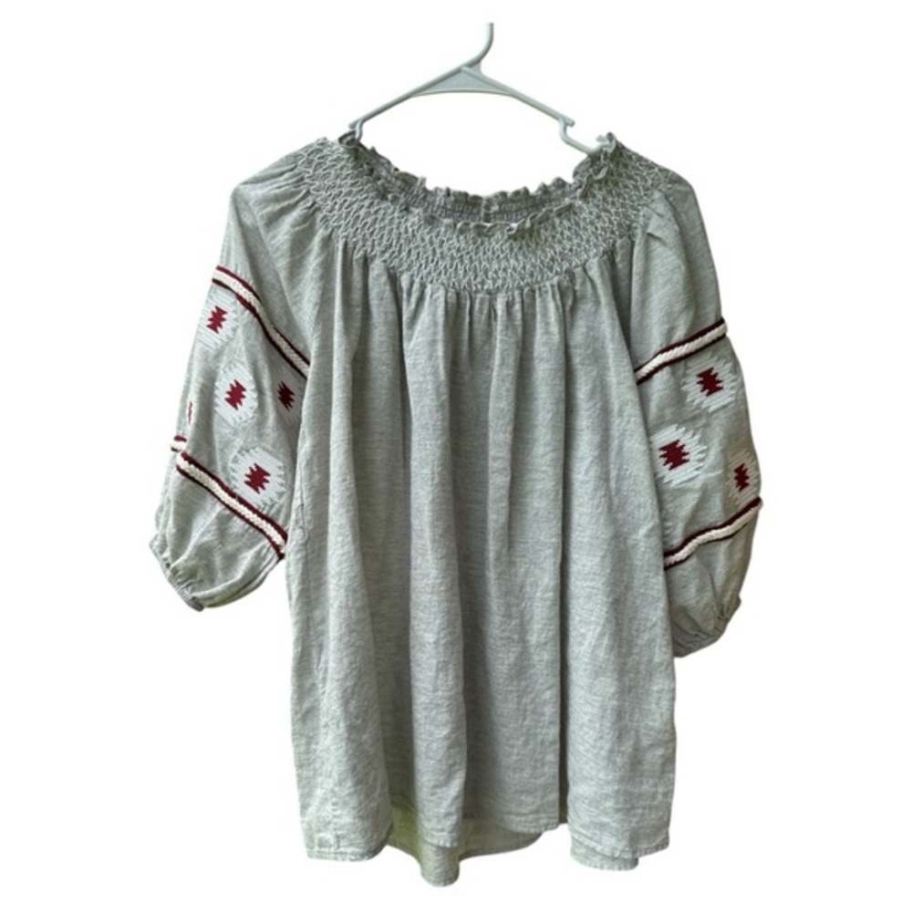 Anthropologie RYU Gray Embroidered Women's Top S